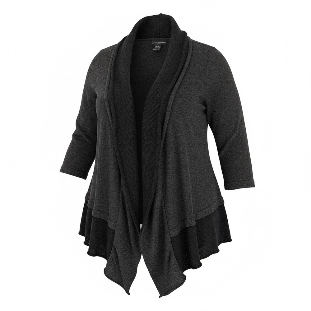 CYNTHIA ROWLEY 2X Gray Black Layered Ruffle Cardigan Sweater R $325 - Picture 2 of 16